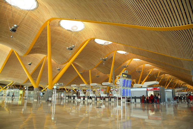 New terminal area at Madrid Barajas Airport by Rogers Stirk Harbour + Partners, bamboo supplied by Moso