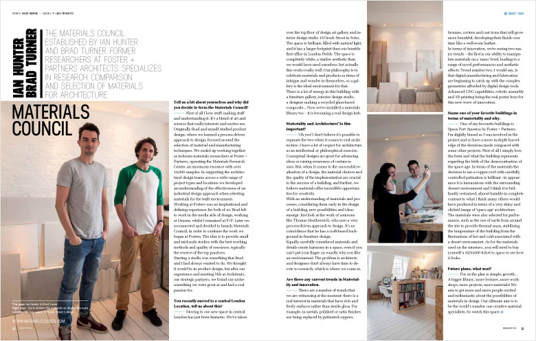 Materials Council interviewd in Design Exchange magazine